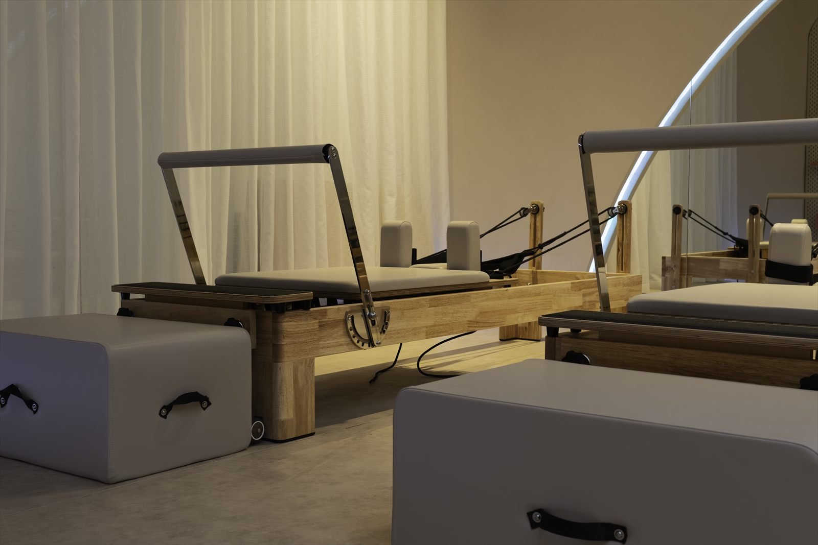 Detail of a new reformer Pilates machine at Studio 8, ladies-only studio in New Cairo